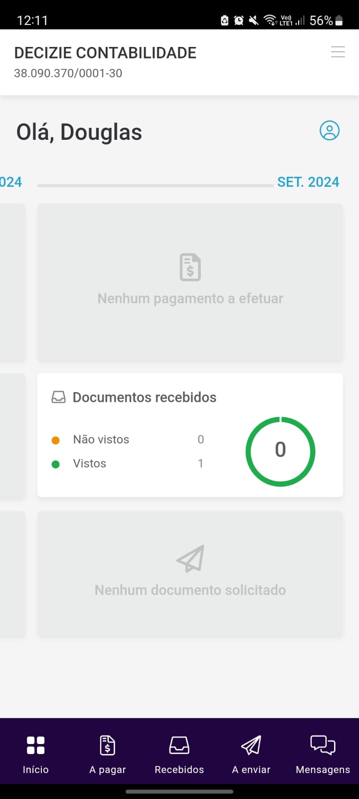 Captura de tela real do aplicativo e portal do cliente Decizie